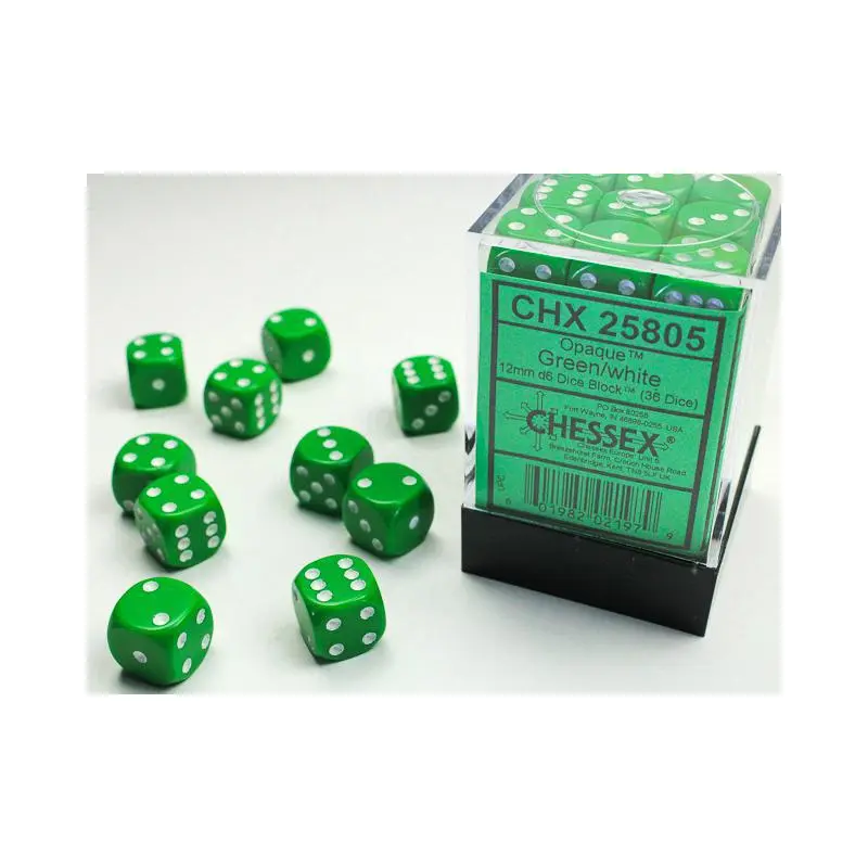 Opaque Green/white (12mm D6 Dice Set)
