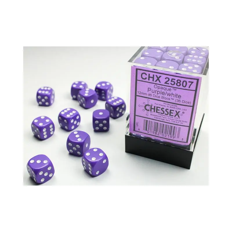 Opaque Purple/white (12mm D6 Dice Set)