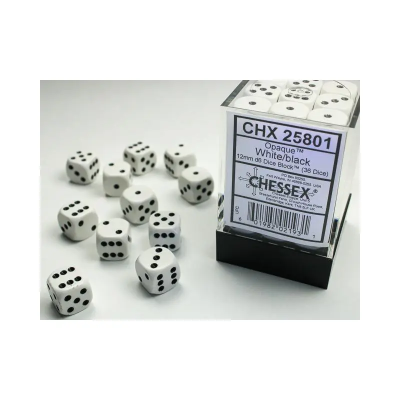 Opaque White/black (12mm D6 Dice Set)