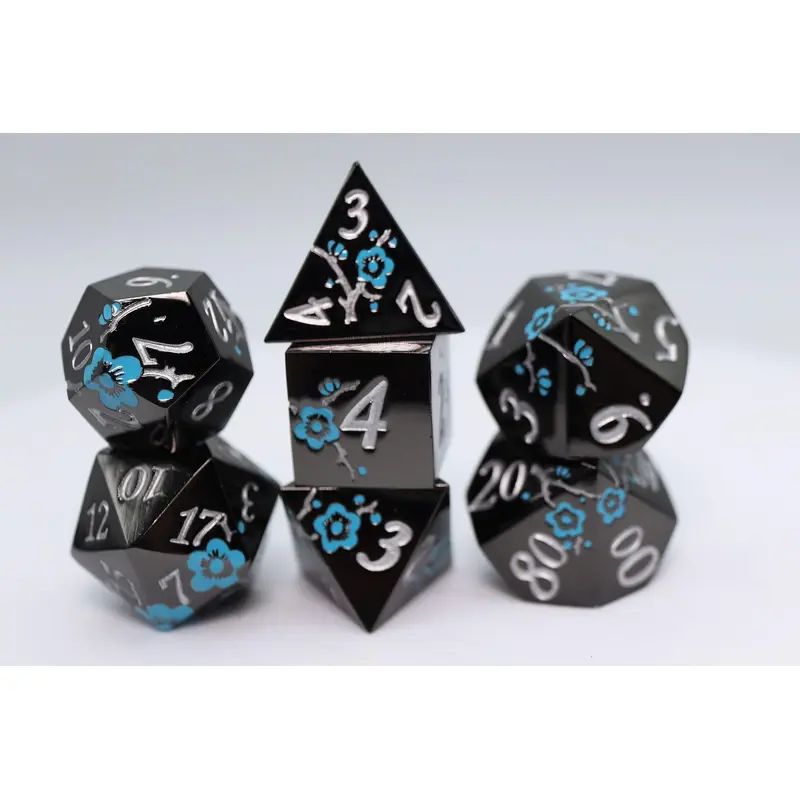 Metallic Bouquet: Black with Blue Orchids (Metal 7-Die RPG Set)