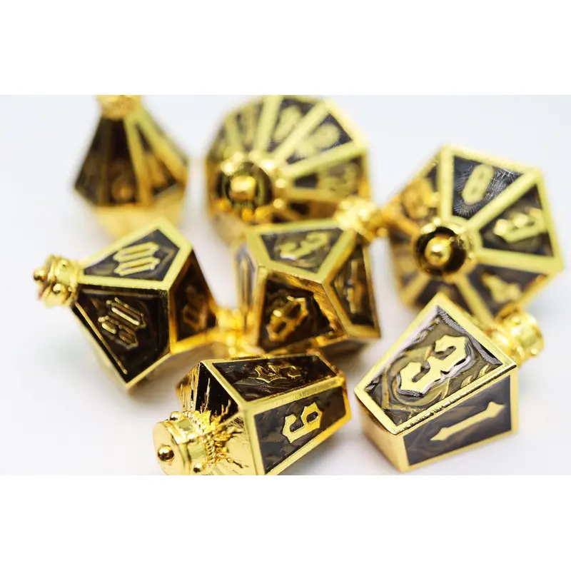 Moonlit Lantern: Golden Earthen Flame (Metal 7-Die RPG Set)