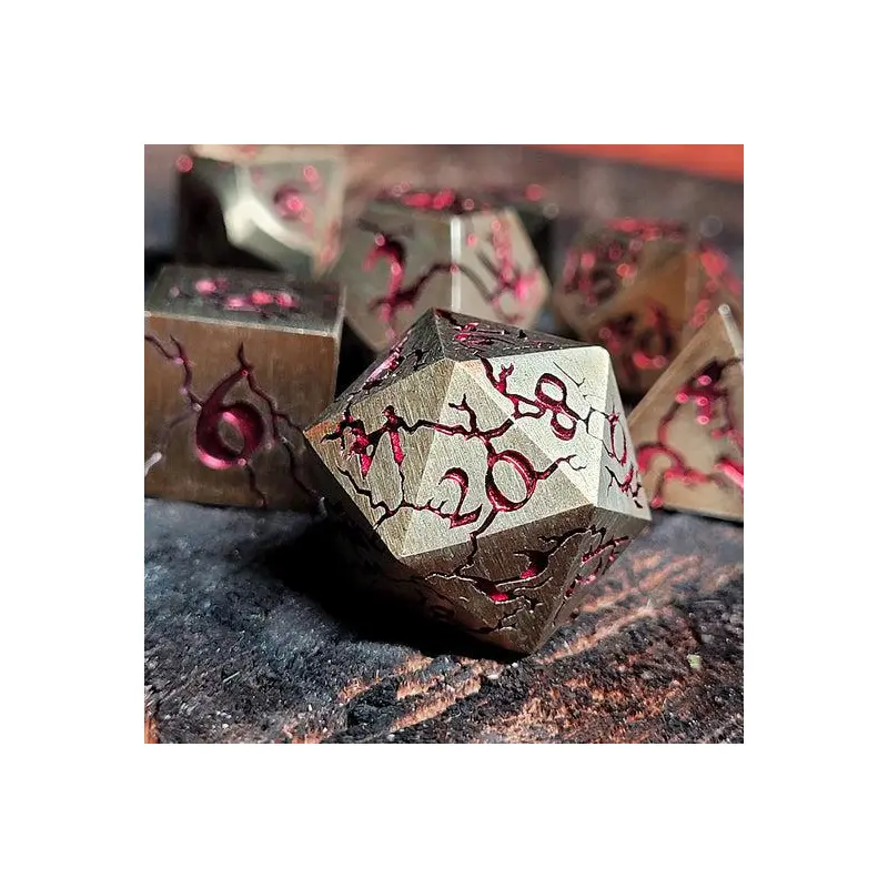 Cracked Brushed Gold w/Red Foil (Metal 7-Die RPG Set)