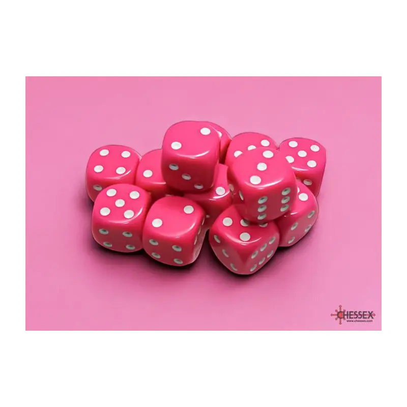 Opaque Pink/White (16mm D6 Dice Set)
