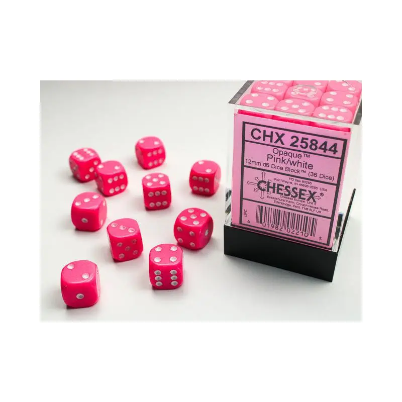 Opaque Pink/white (12mm D6 Dice Set)