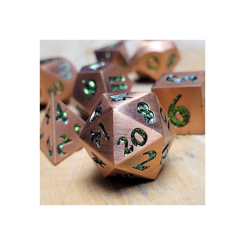 Signature Copper w/ Green Glitter (Metal 7-Die RPG Set)