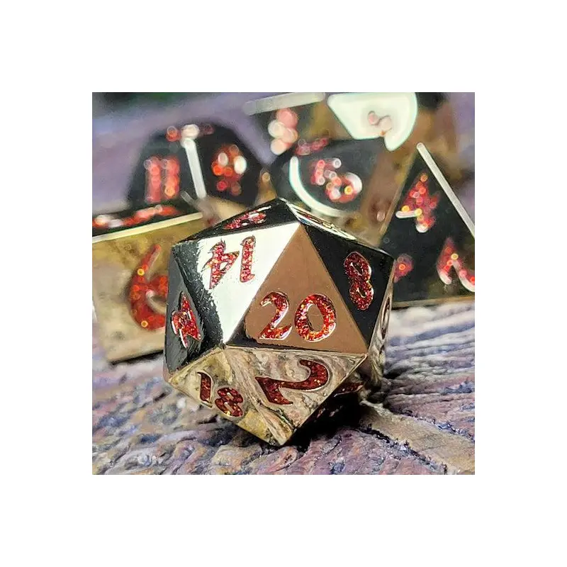 Signature Gold w/ Red Glitter (Metal 7-Die RPG Set)