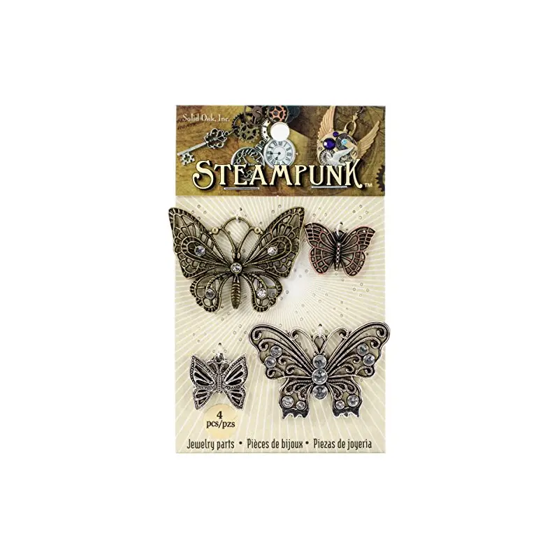 Solid Oak Charm Steampunk Butterflies 4 pc