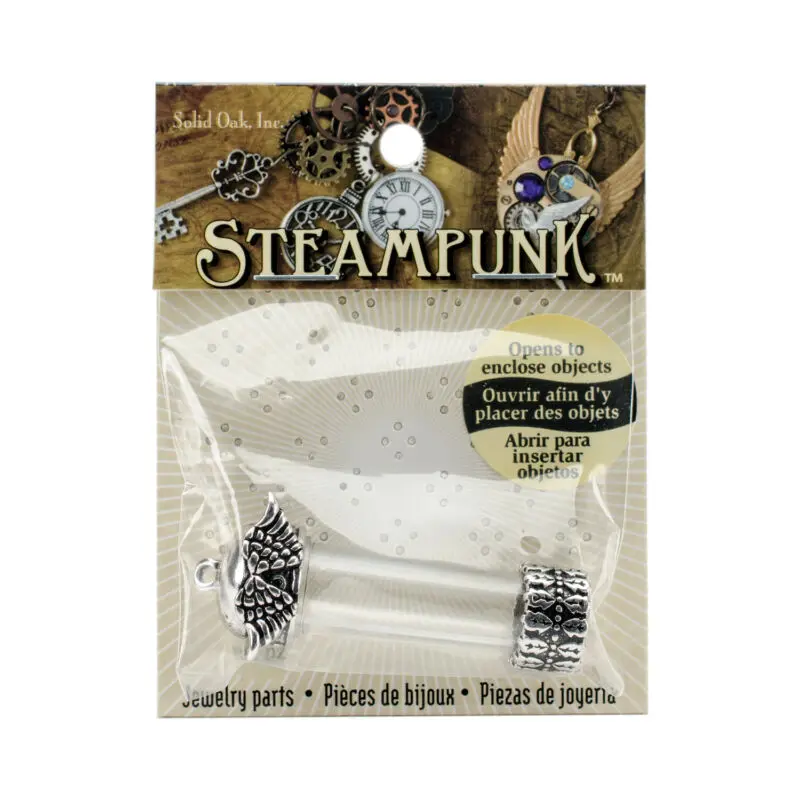 Steampunk Glass Pendant -Vial W/Wings -STEAM160