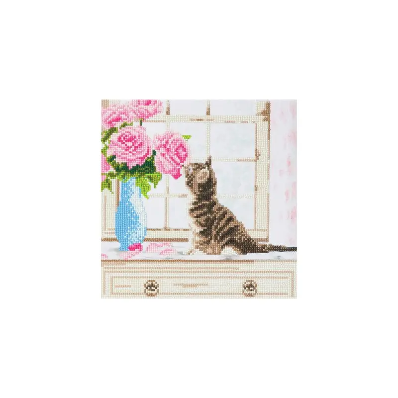 Craft Buddy Crystal Art Kit Cat & Flowers 30 x 30 cm Pre-Framed 5D Art Kit