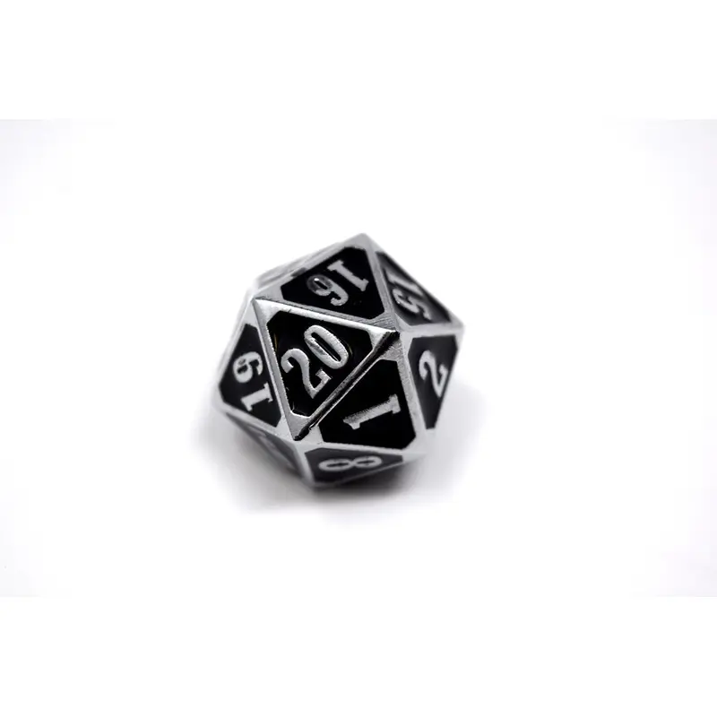 Shiny Silver W/ Black d20 Spin Down