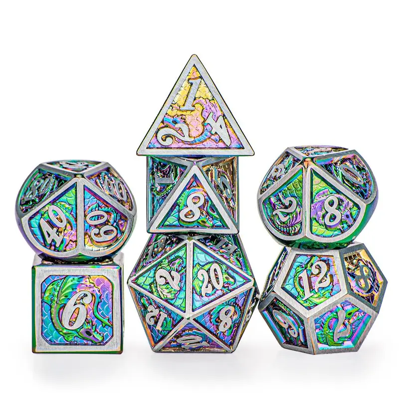 Metal Rainbow Dragon Dice with Steel Frame
