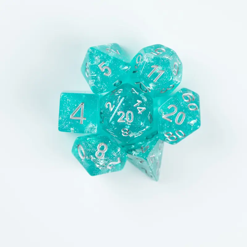 Teal & Silver Leaf Wedding Dice 7 Piece Set
