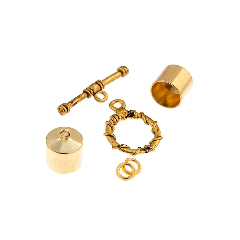 Kumihimo Finding Kit Gold 10mm End Cap/Jump Ring/Toggle