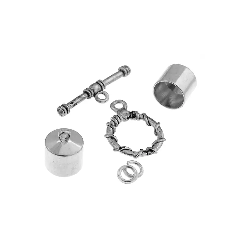 Kumihimo Finding Kit Silver 10mm End Cap/Jump Ring/Toggle