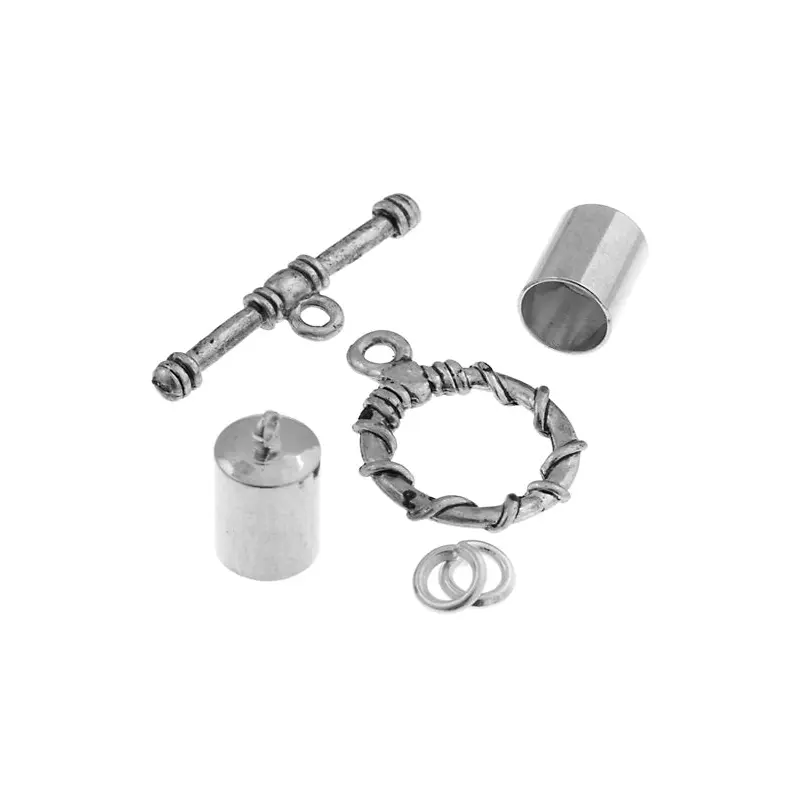 Kumihimo Finding Kit Silver 7mm End Cap/Jump Ring/Toggle