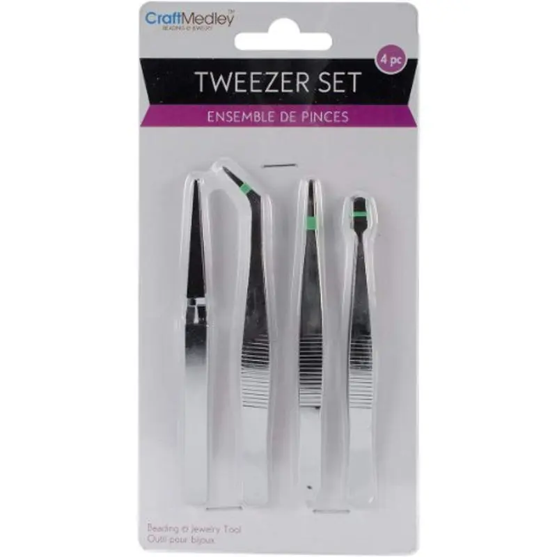 BT205 Beading & Jewelry Tool, Tweezer Set Assorted, 4-Piece