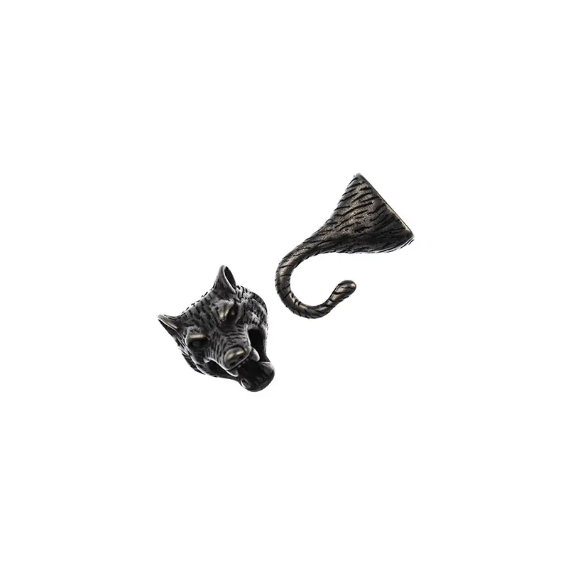 Stainless Steel Antique Silver Glue-In Cord Wolf Head Hook Clasp 27x18mm/22x8mm (6mm Hole)