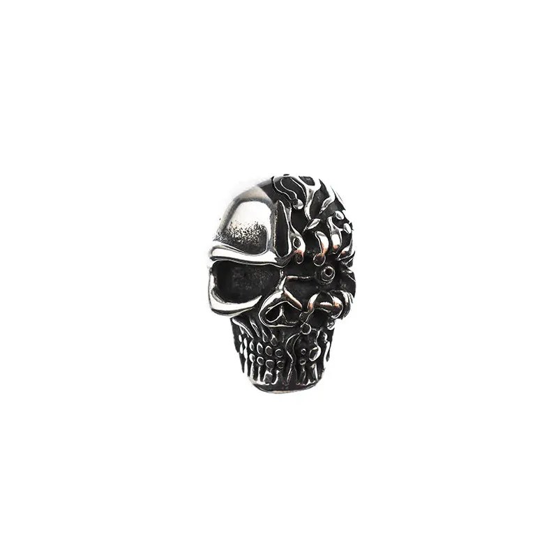 Stainless Steel Antique Silver Magnetic Glue-In Cord Clasp Skull 27x19mm (8mm Hole)