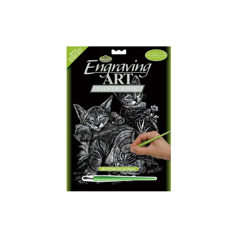 Tabby Cat and Kitten Mini Silver Foil Engraving Art Kit, 5 x 7
