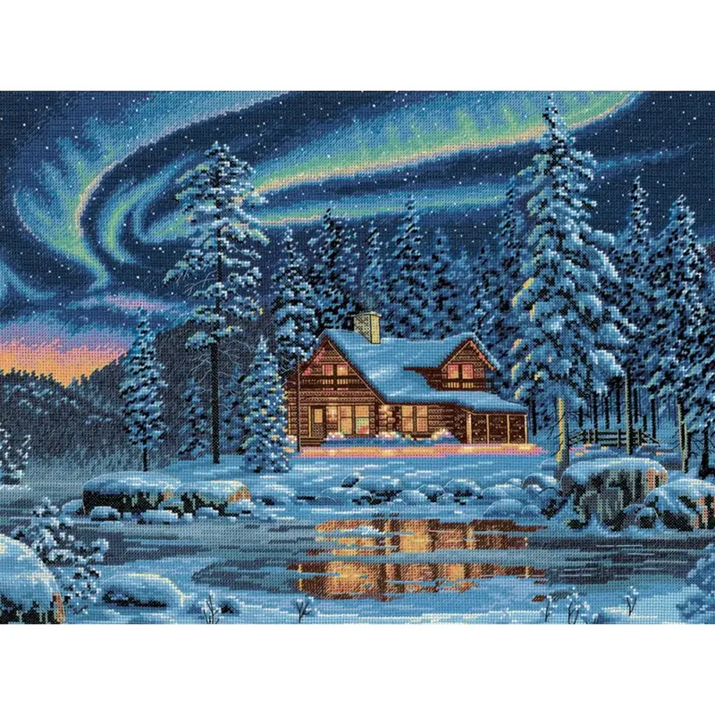 Dimensions Gold Collection Counted Cross Stitch Kit 16"X12" Aurora Cabin