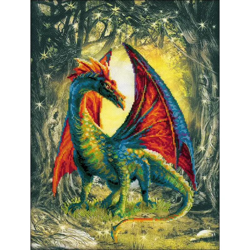 RIOLIS Stamped Cross Stitch Kit 11.75"X15.75" Forest Dragon