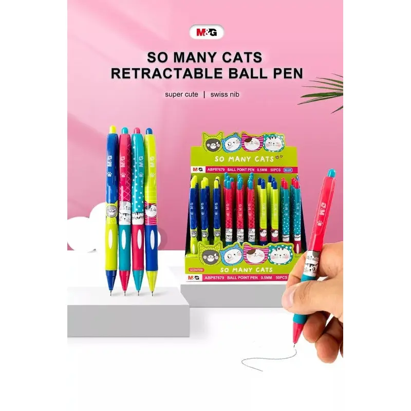 So Many Cats Retractable Ballpoint Pen Display, Scented Comfort Rubber Grip - 0.5mm (50pc)