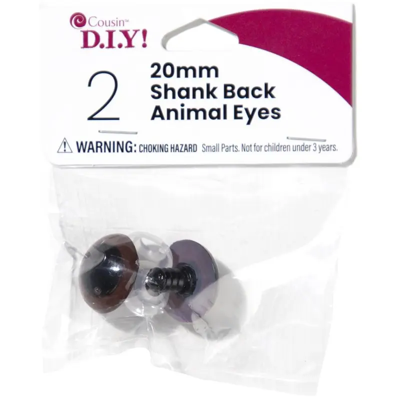 Shank Back Animal Eyes 20mm 2/Pkg Brown