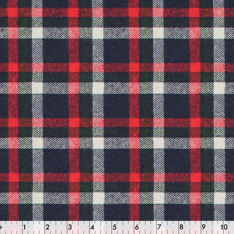 FABRIC CREATIONS 44" x 8yd Cotton Flannel Fabric Bolt - Navy & Red Stripes Plaid