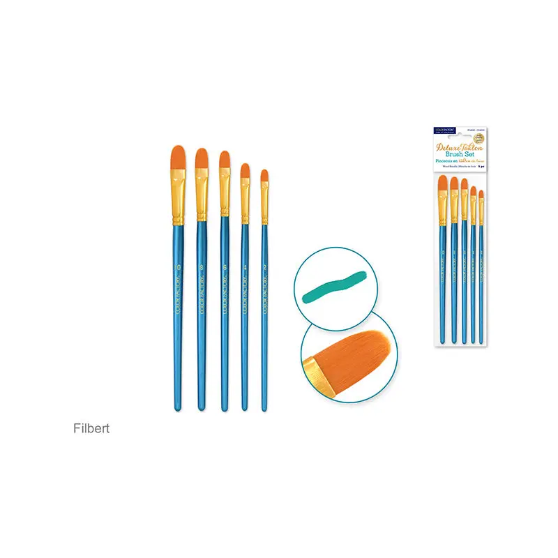 Artist Brush Set: Deluxe Taklon Brush Sets x5 Wood Handle B) Filbert