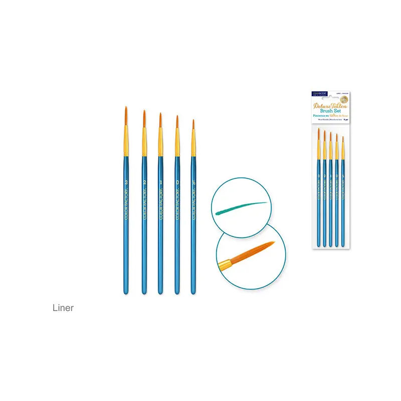 Artist Brush Set: Deluxe Taklon Brush Sets x5 Wood Handle C) Liner