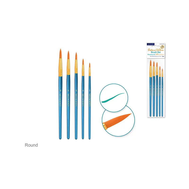 Artist Brush Set: Deluxe Taklon Brush Sets x5 Wood Handle  Round