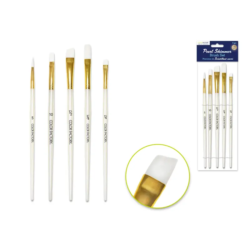 Artist Brush Set: Golden Taklon Pearl Shimmer Series x5 Plastic Handle A) White Nylon Multi-Set 1