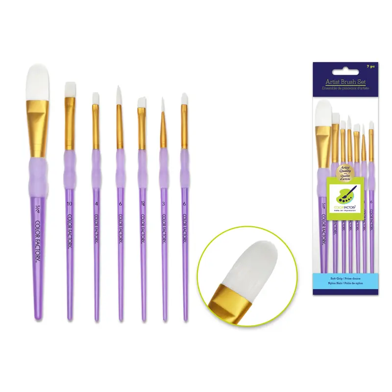 Artist Brush Set: Nylon Hair Shimmer Series Soft-Grip x7 Plastic Handle