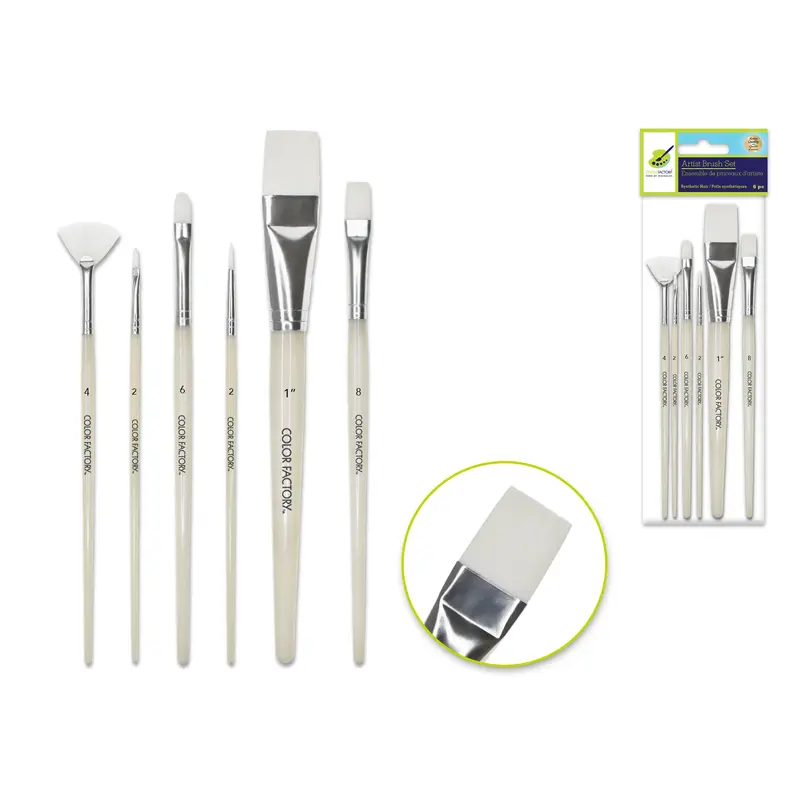 Artist Brush Set: White Synthetic Hair Variety Pack x6 Plastic Handle  Multi-Set 2