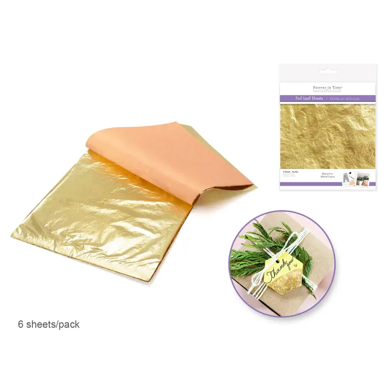 Paper Craft Embellishment: Metallic Foil Leaf Sheets x6 A) Gold