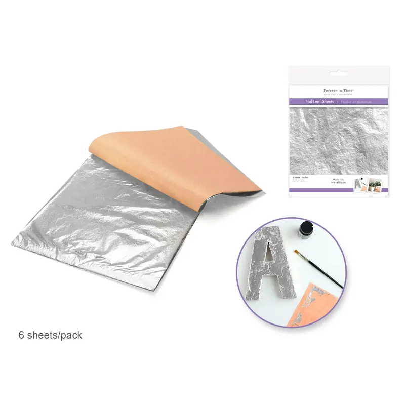 Paper Craft Embellishment: Metallic Foil Leaf Sheets x6 B) Silver