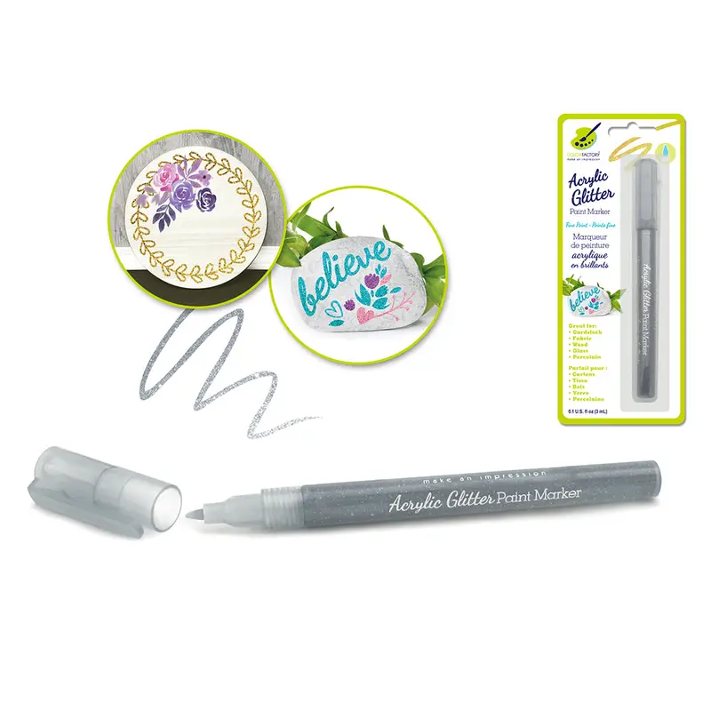 Color Factory: Acrylic Glitter Marker Fine-Liner Permanent 3ml F) Silver