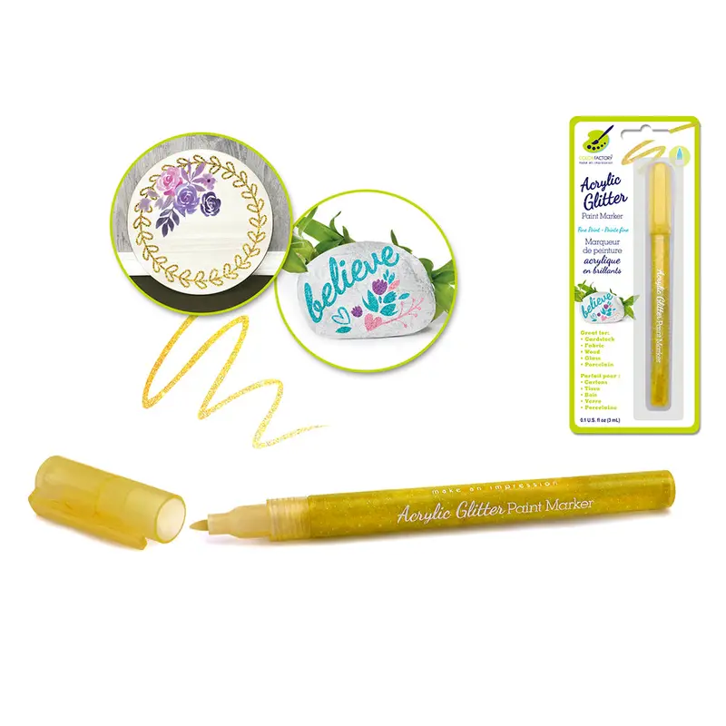 Color Factory: Acrylic Glitter Marker Fine-Liner Permanent 3ml G) Gold