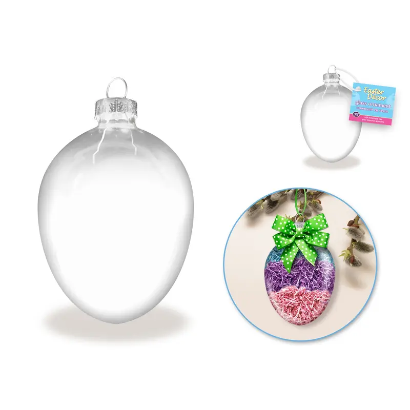 Seasonal Dcor: 8cm DIY Clear Ornament Glass Egg w/Metal Hanger