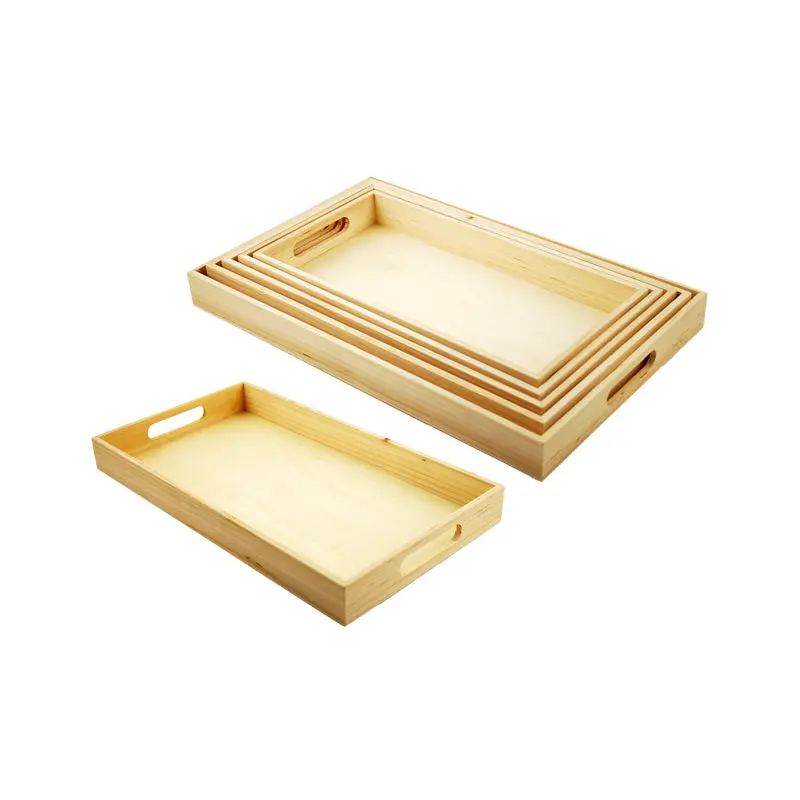 Wood Craft: 6.63x13-10.13x16.13" DIY Trays Set/5pc w/Handles