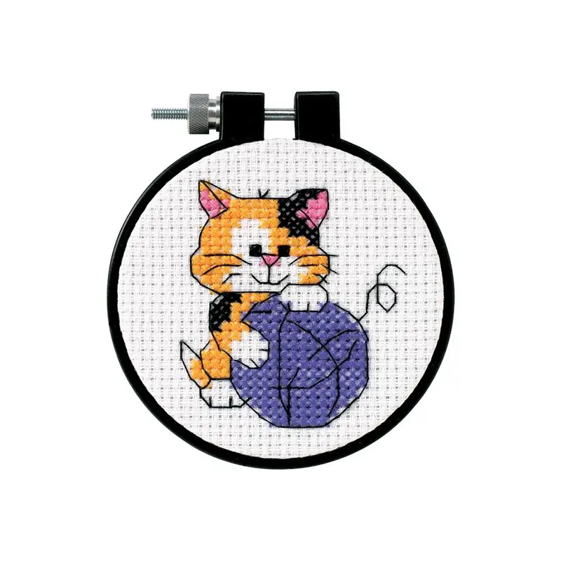Dimensions Learn-A-Craft Counted Cross Stitch Kit 3" Round Cute Kitty