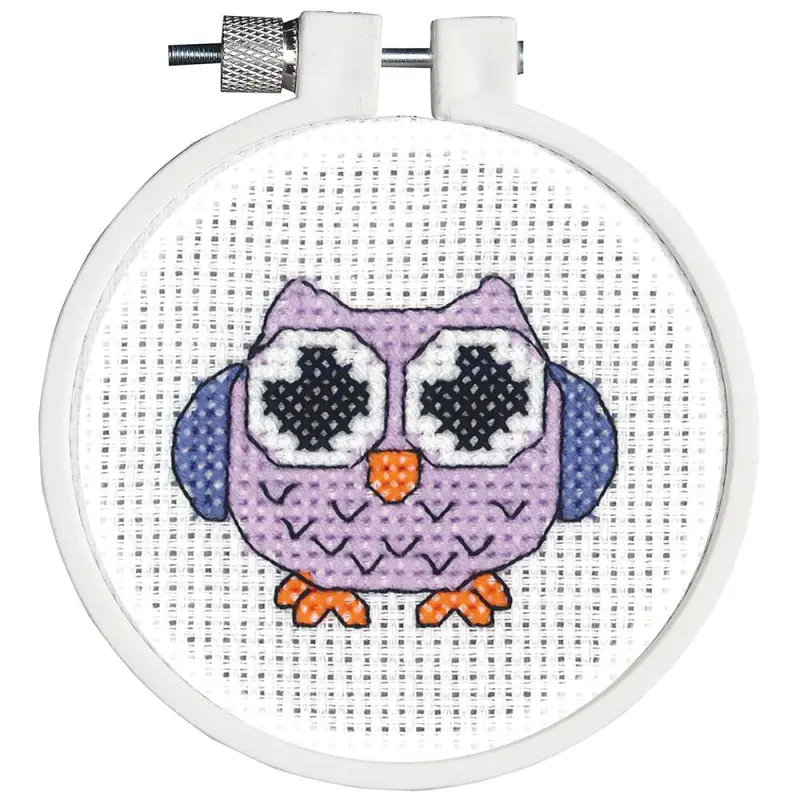 Janlynn/Kid Stitch Mini Counted Cross Stitch Kit 3" Round Owl