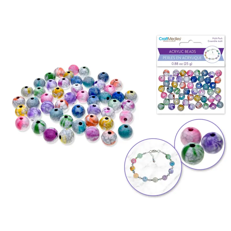 Acrylic Beads: 10mm Round Multi-Packs 25g A) Marble Mix