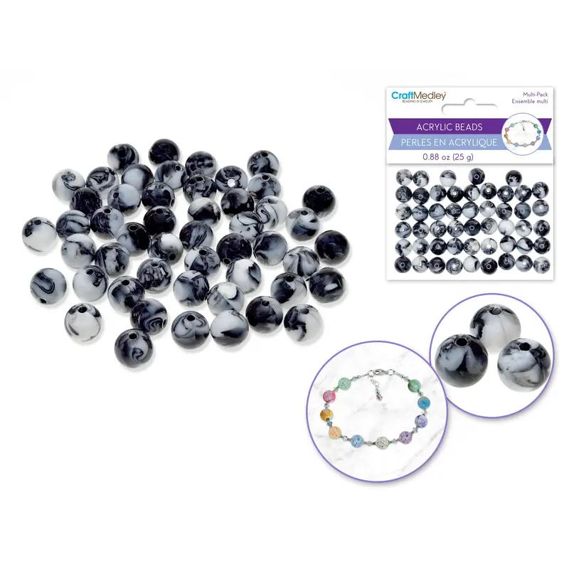 Acrylic Beads: 10mm Round Multi-Packs 25g B) Marble Classic