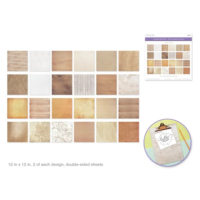 Cardstock: 12"x12" Themed Stack Pad x24 Double-Sided (24 Designs) 230GSM Wicker