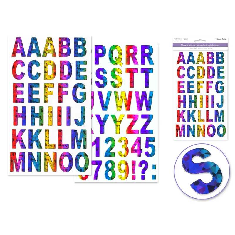 Paper Craft Stickers: 14.5cmx24cm Chipboard Glitter Letters 2sheets Rainbow Holographic