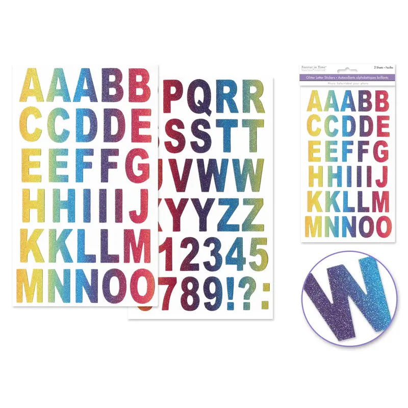 Paper Craft Stickers: 5.75"x9.45" Alpha Glitter 2 Sheets A) Rainbow Shimmer