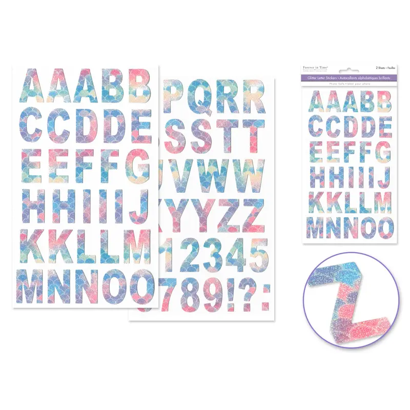 Paper Craft Stickers: 5.75"x9.45" Alpha Glitter 2 Sheets Mermaid Pastel