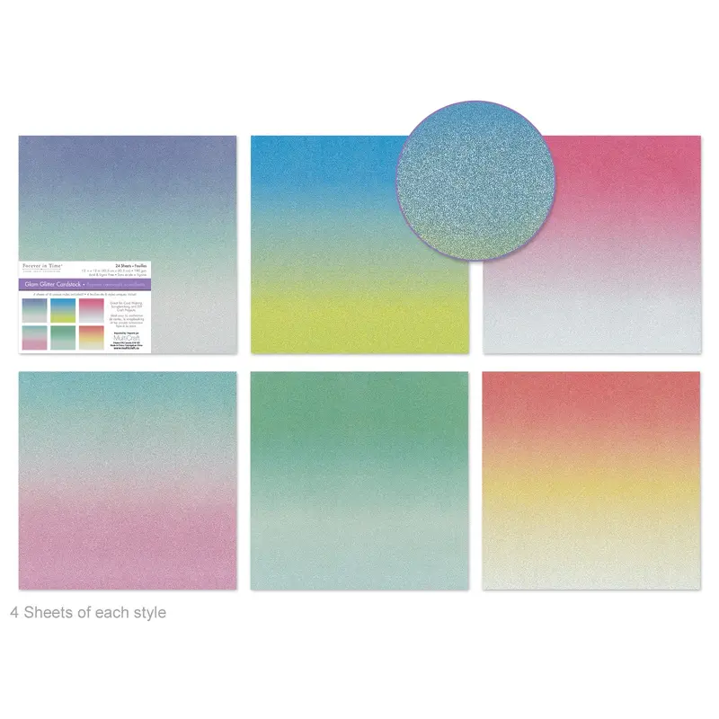 Scrapbook Paper: 12"x12" Glam Glitter Cardstock 190gsm A) Ombre Pastel