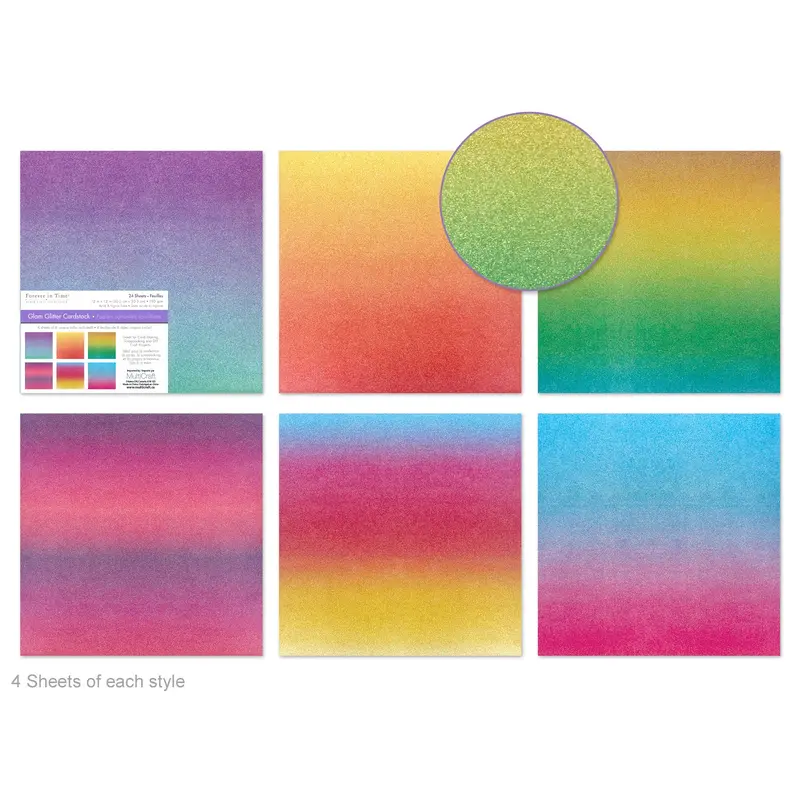 Scrapbook Paper: 12"x12" Glam Glitter Cardstock 190gsm Ombre Brights